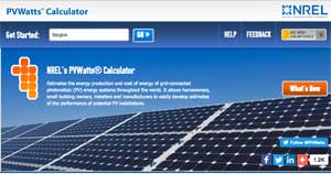 Screen shot of PV Watts solar energy calculator