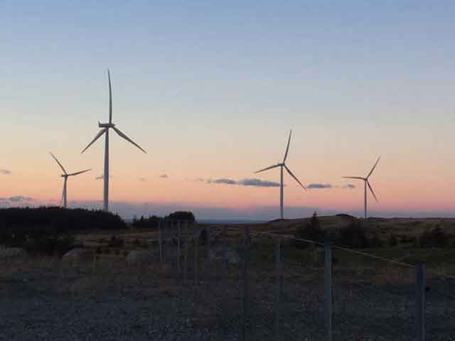 Image of wind turbines at night